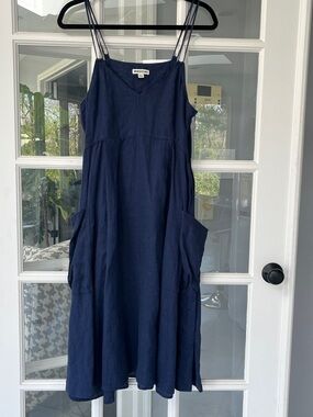 Whistles Marina Linen Swing Dress in navy Sz 8